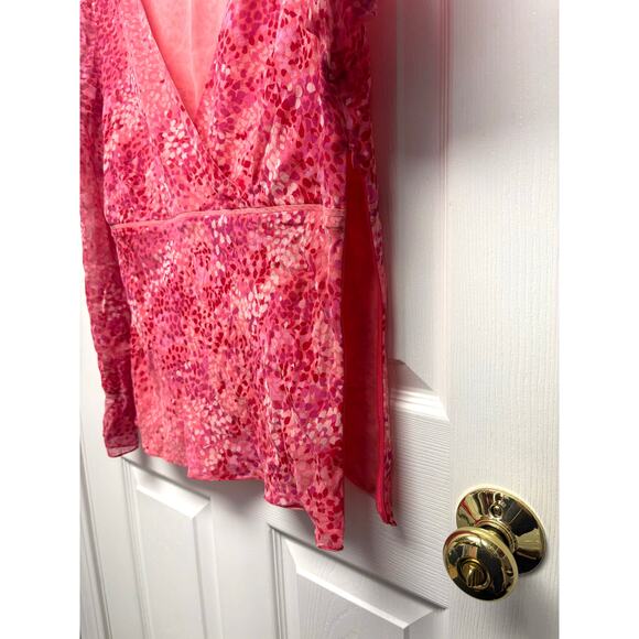 Ann Taylor Pink Silk Blouse Lined Side Zip V Neck - Picture 4 of 7